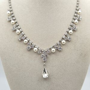 Charming Charlie Silver Crystal and Faux Pearl Drop Necklace-20"